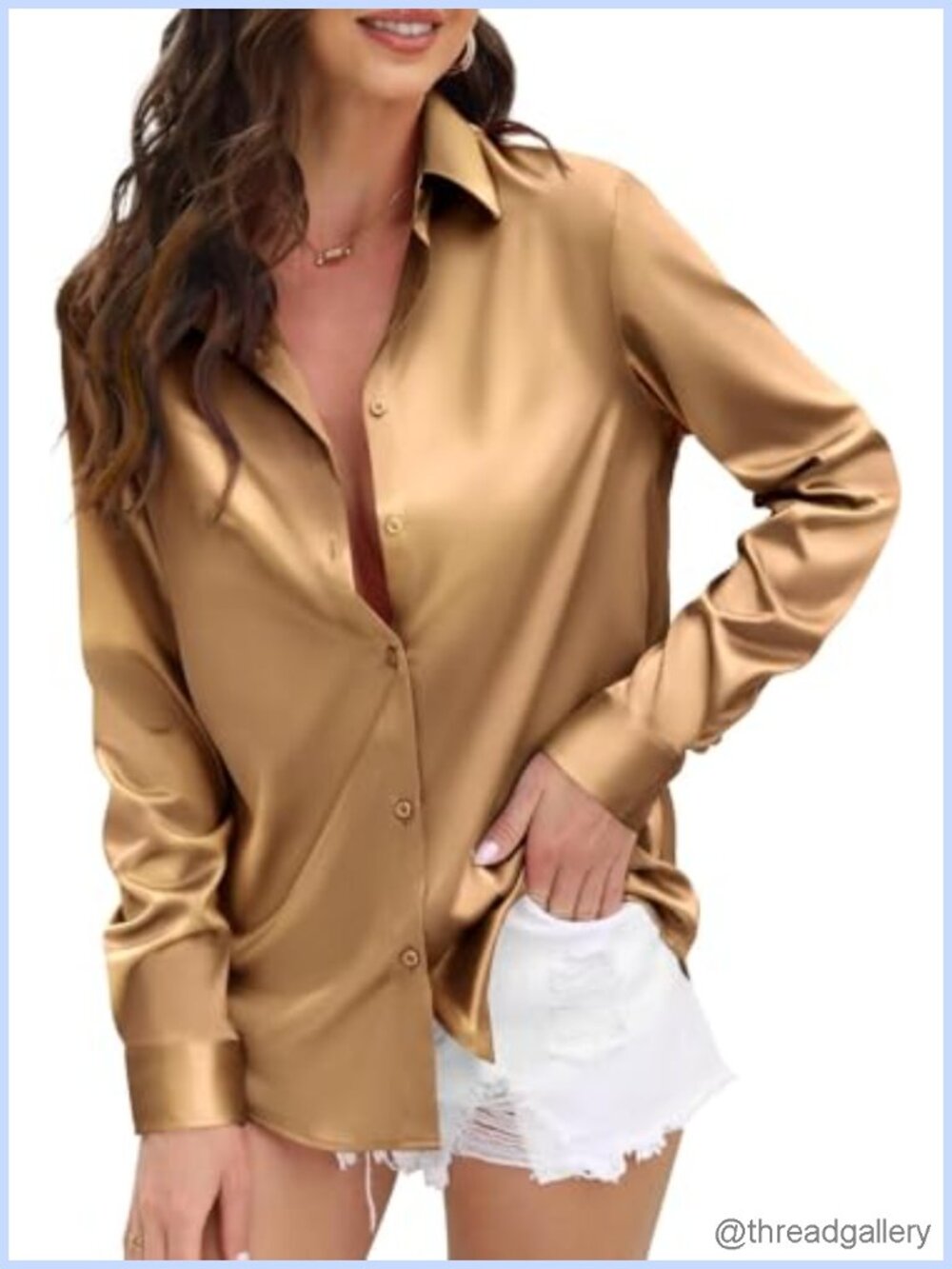 Womens Satin Silk Button Down Shirt Long Sleeve Office Work Blouse